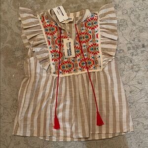 Savanna Jane Striped Blouse with Embroidered Front Kristie,  Large NWT